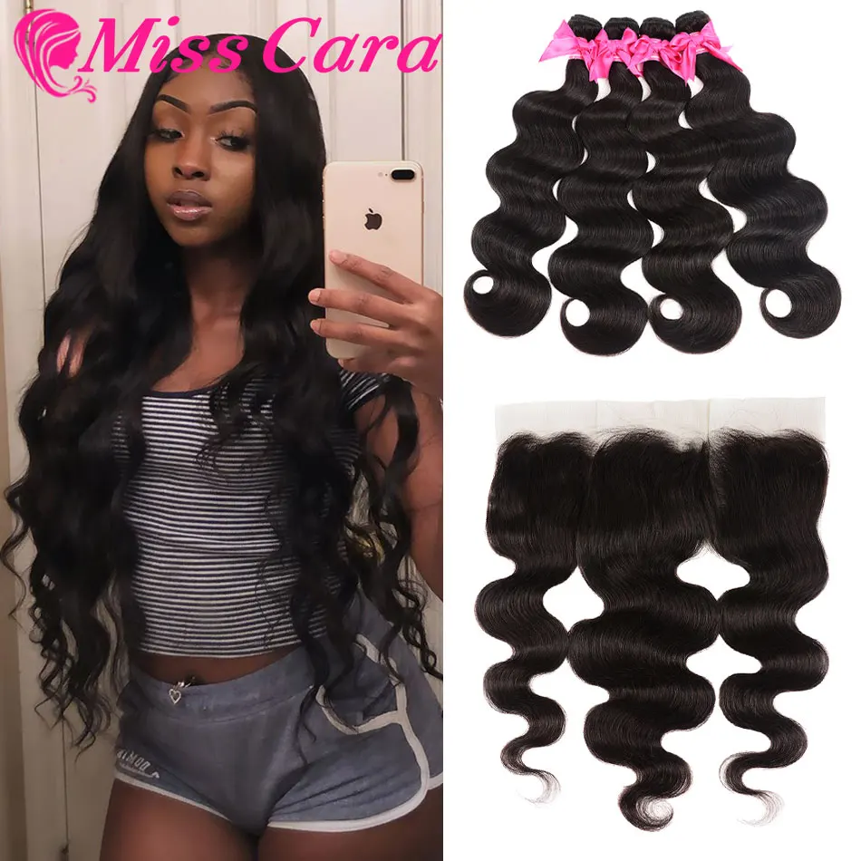 Brazilian Body Wave Bundles With Frontal 100% Remy Human Hair Bundles 3/4 With Frontal Miss Cara 13X4 Lace Frontal With Bundles