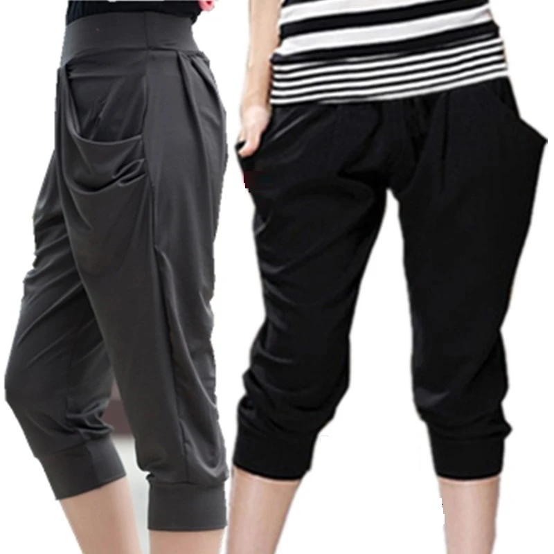 Summer Womens Harem Pants High Waist Loose Straight Calf-length Pants Comfortable Casual OL Pants