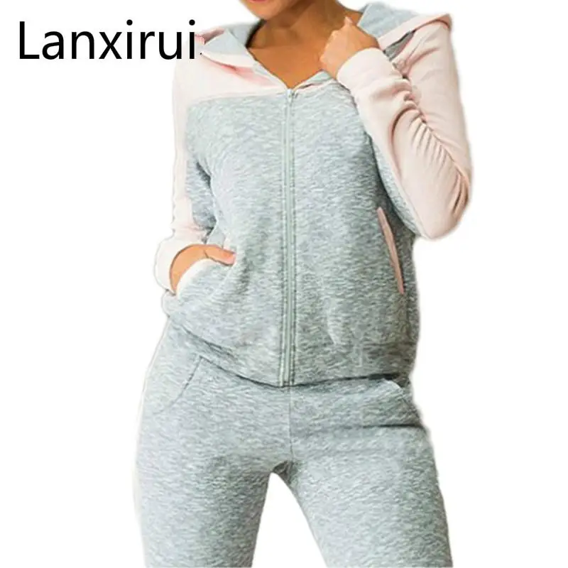 

Sportsuit Women Two Piece Set Fashion Casual Sweatshirt Pant Suit Patchwork Tracksuit Sweat Pant Clothing Spring Hoodies 3xl