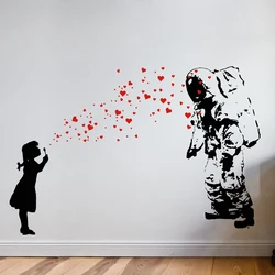 Wall Decal ASTRONAUT & HEART BUBBLE Girl, Banksy Astronaut's Daughter Wall Sticker, Banksy-Style Street Art, Interior Design2138