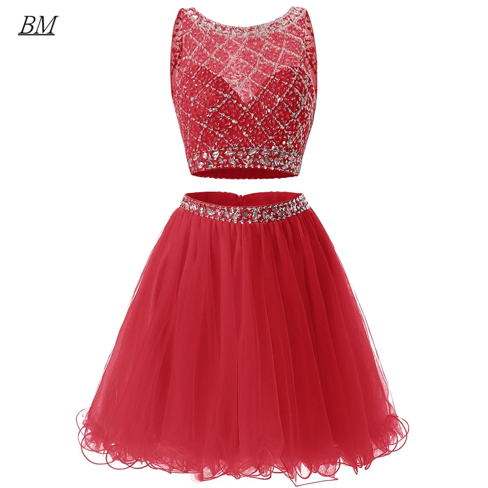 

Charming Two Pieces Short Homecoming Dresses 2022 Crystal Beaded Sparkly Sequins Graduation Mini Prom Party Gowns BM856