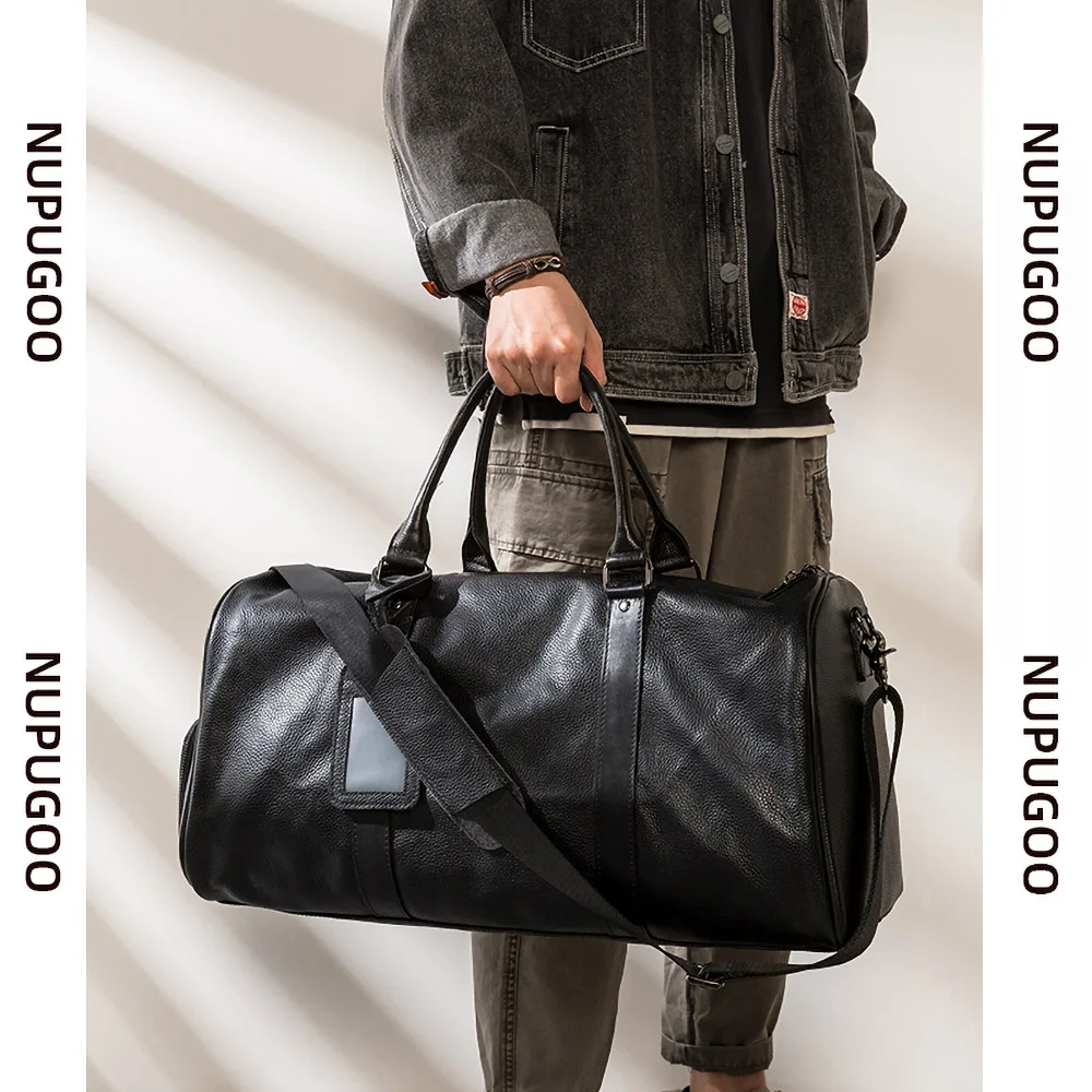 Männer Reisetasche Aus Echtem Leder Casual Hand Gepäck Tasche Hohe Kapazität Duffle Schulter Schuh Tasche Für 17 Zoll Laptop NUPUGOO – Detail 2