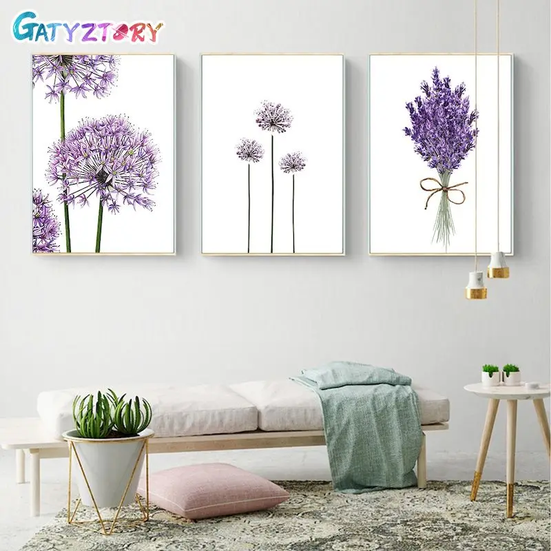 GATYZTORY Painting By Numbers With Frame Acrylic Paint Nordic Style Lavender Flowers Number Painting For Home Decor ON Canvas Pa