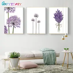 GATYZTORY pittura con i numeri con cornice vernice acrilica stile nordico fiori di lavanda numero pittura per la decorazione domestica su tela Pa