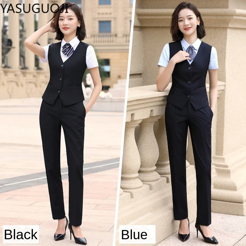 YASUGUOJI Elegant Fashion Women Vest Work Wear Slim V Neck Formal Office Ladies Elegant Interview Vest Coat Plus Size Uniforms