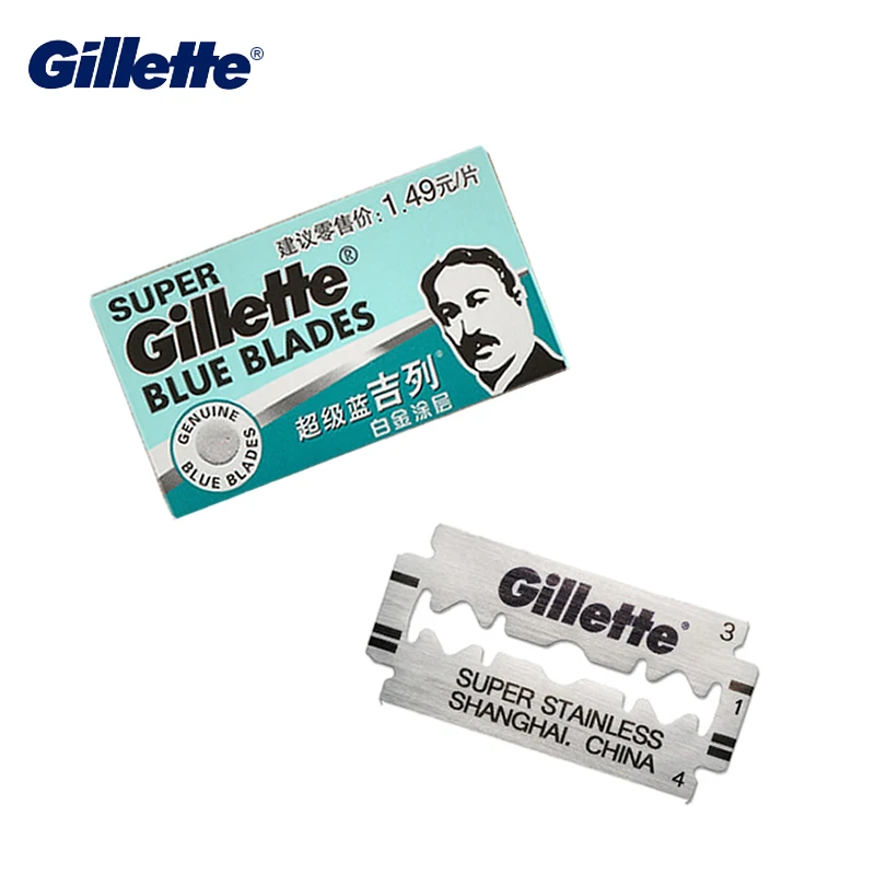 Gillette Super BlueมีดโกนใบมีดสำหรับMenสแตนเลสสตีลDouble Edgeเครื่องโกนหนวดเคราใบมีด5ชิ้น/แพ็ค