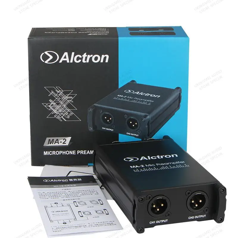 Alctron MA-2 Mic Preamplifier Dual Channel Mic Amp For Ribbon And Dynamic Microphone Amplify Signal With Low Noise And Quiet Out