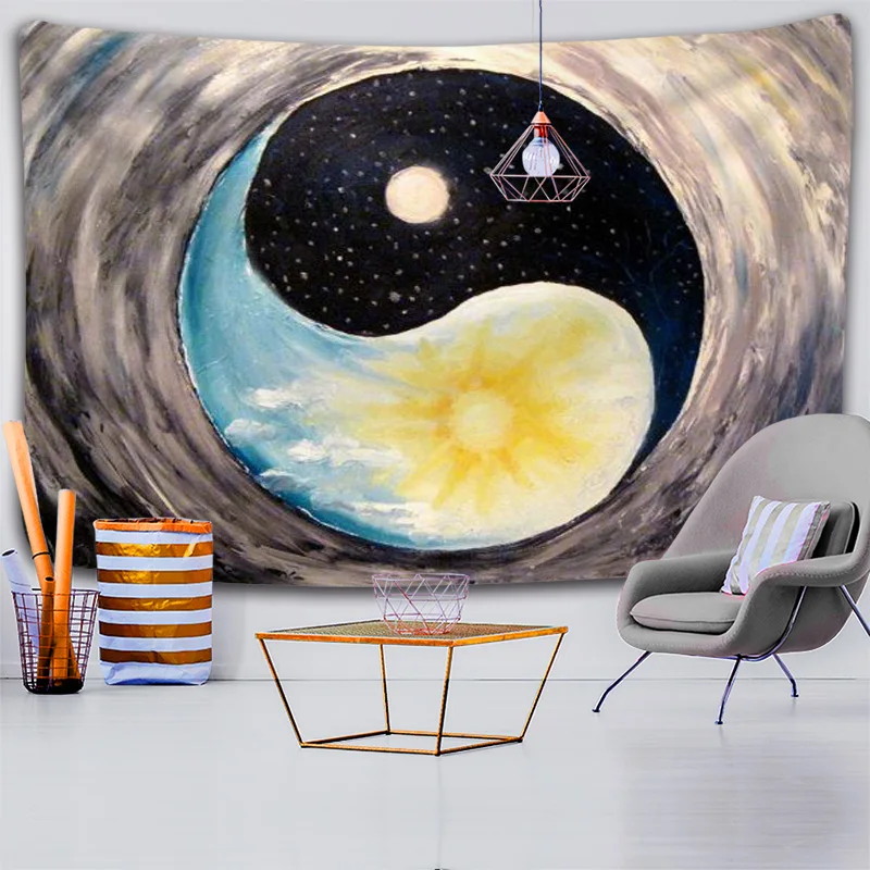 Black and White Yin Yang Mandala Tapestry Home Decoration Witchcraft Medusa Wall Hanging Gossip Bronzing Fabric Tapestry Cushion