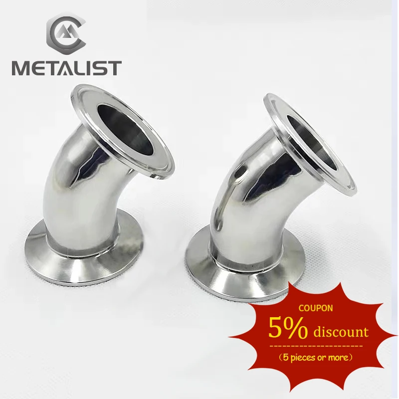 METALIST 45mm/51mm OD*1.5mm SS304  Sanitary Ferrule 45 Degree Elbow Pipe Fitting For Homebrew Fit 2