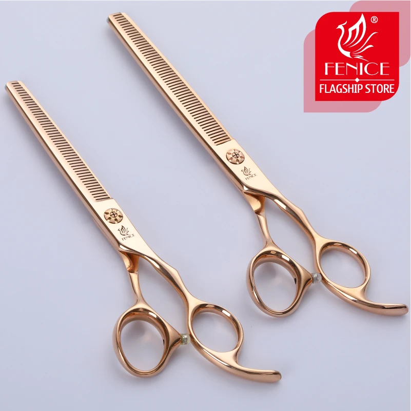 Fenice 6.5/7.0 inch Professional Thinning Scissors for Dogs Gold Traceless/V-shaped Teeth Grooming Shear JP440C