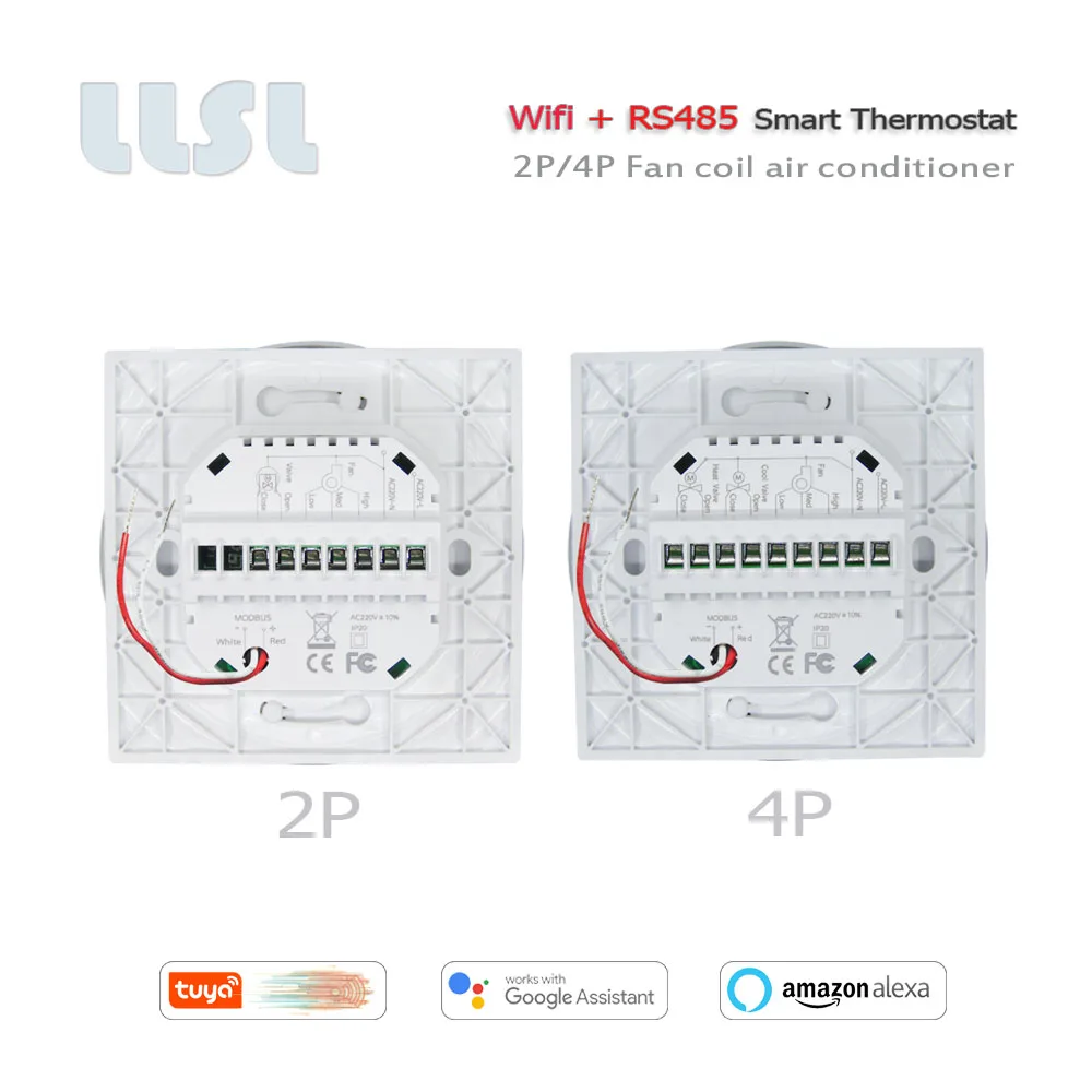 Thermostat RS485 Modbus et WIFI Tuya, régulateur de bobine de ventilateur 2P/4P pour refroidissement/chauffage, fonctionne avec Alexa Google Home
