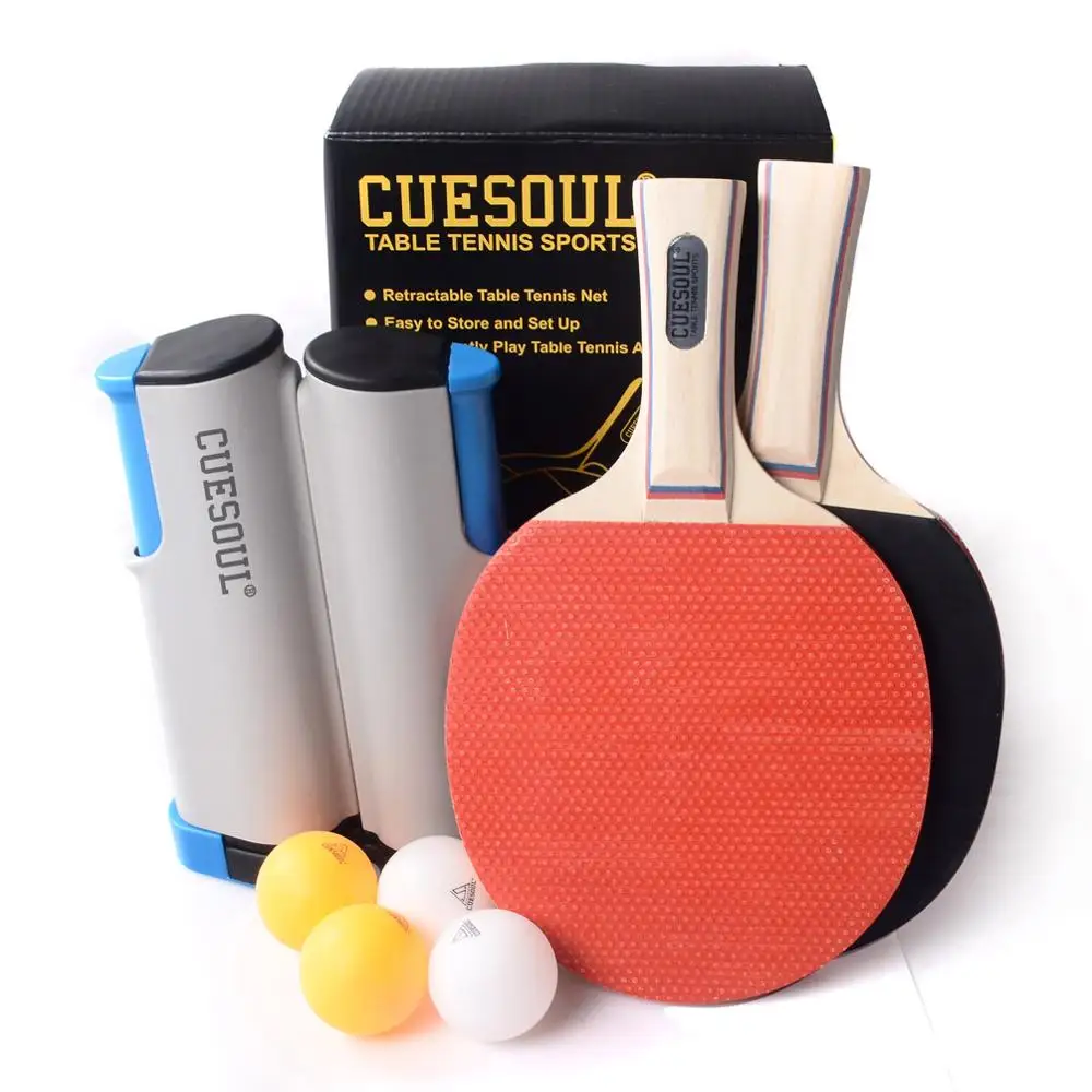 CUESOUL Retractable Anywhere Table Tennis Set with 2 Bats and 4 Balls