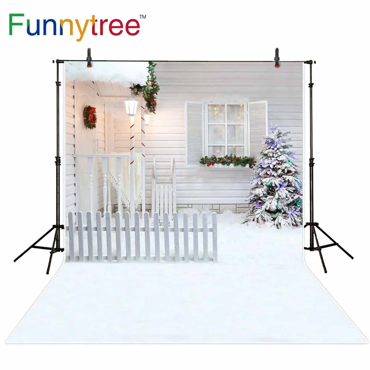 Funnytree backdrop photographic landscape winter Christmas Fence light window tree Photocall Photography Backgrounds photophone