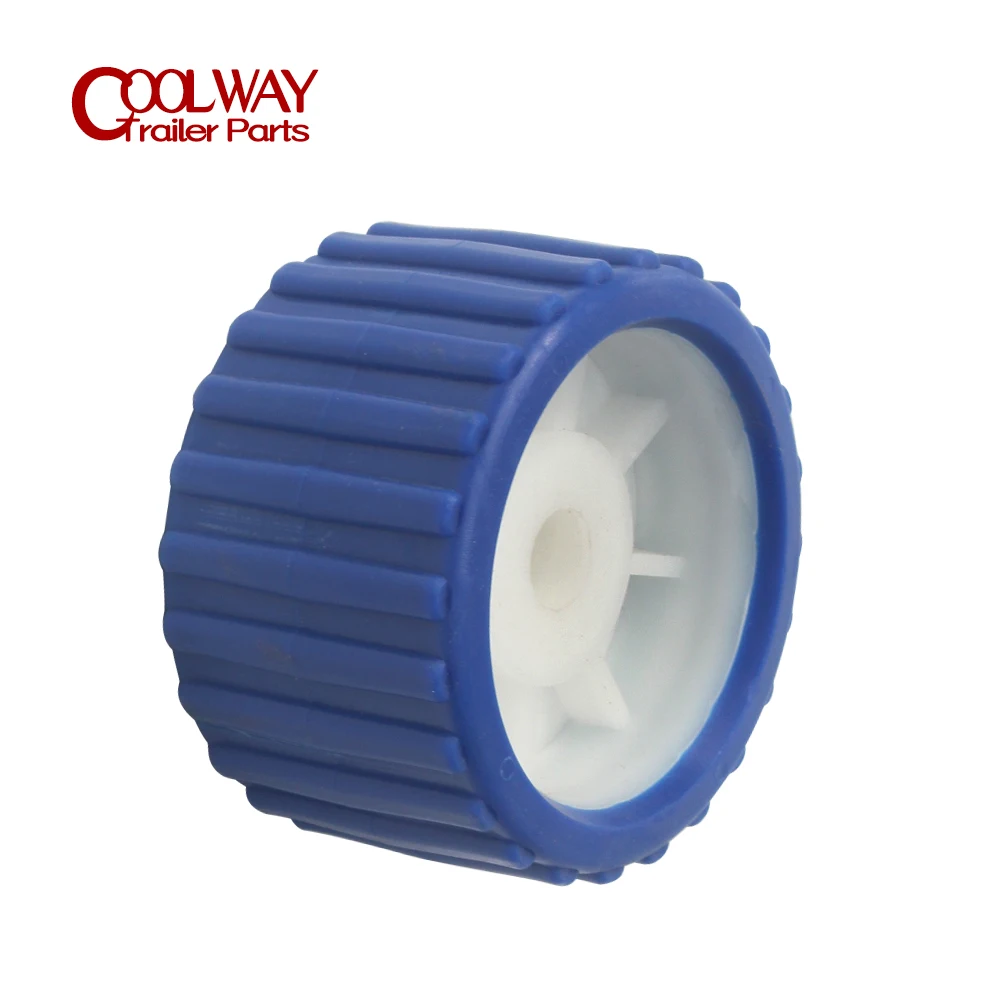 1PC EVA+PP Boat Trailer 5 Inch Blue Marine Ribbed Wobble Roller 18MM Bore Soft Wobble Roller Shaft Parts Accessories