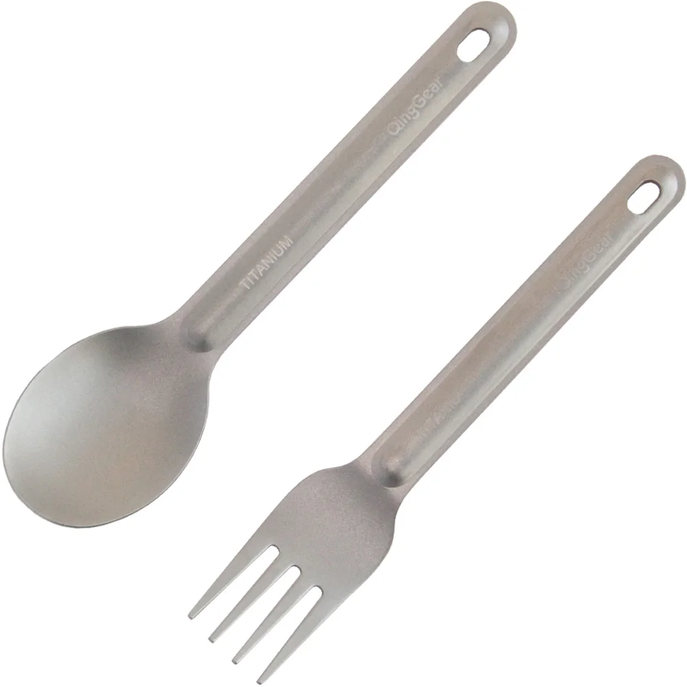 

QingGear Titanium Cutlery Lightweight Fork Spoon Portable Flatware Outdoor Picnic Cookware Tableware