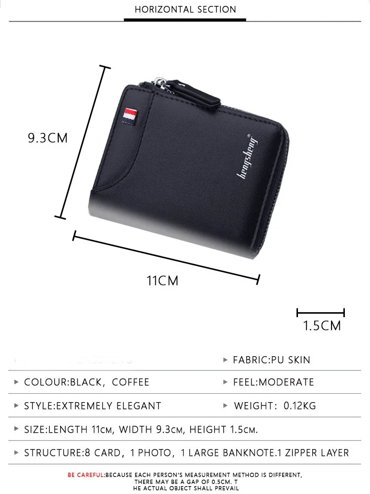 Men's Short PU Leather Wallet with Zipper Coin Pocket description 3