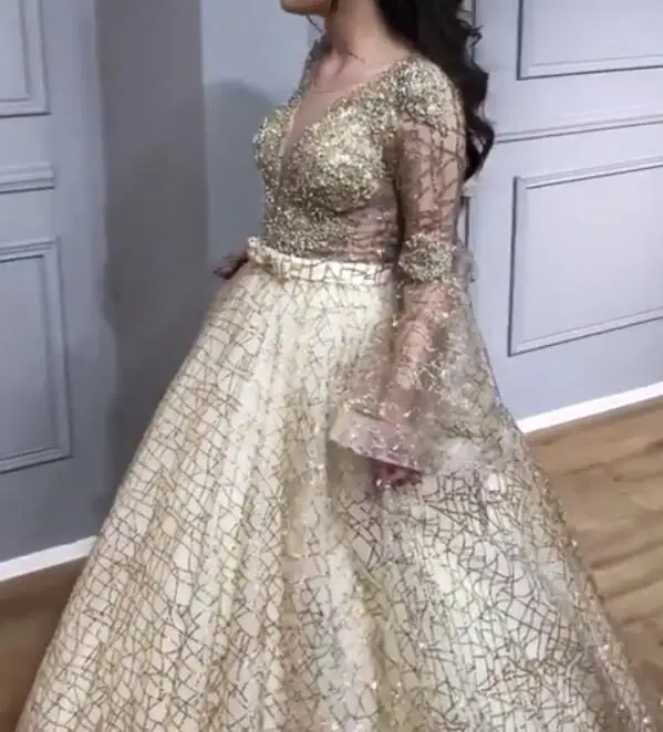 Splendido abito da sera con paillettes in pizzo con perline Design unico abito da ballo a maniche lunghe in stile arabo Dubai per occasioni formali