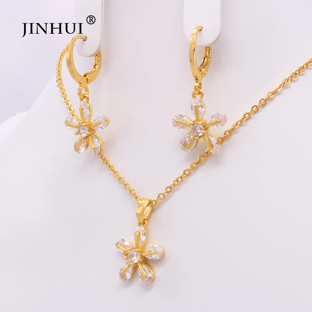 Hawaiian luxury Gold plated bridal jewelry sets Ethiopia necklace earrings jewellery set African wedding gift set for women