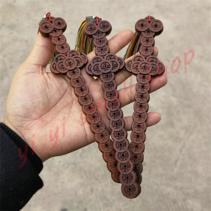 Portable Sword for Taoist Articles, Lightning strike, Wood Sword, Pendant, Copper Coin, Pocket-si, with Tass