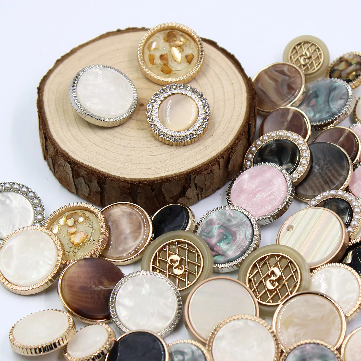 2pcs/Lot Metal & Bead Button Clothes Sweater Coat Decoration Suit Flat Good Quality Button Accessories DIY Clothing X-00