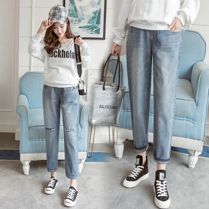 Pregnant Women's Pants Autumn Thin Section 2024 New Spring Straight Women's Nine-Point Loose Outer Wear Autumn Trendy Mom Jeans