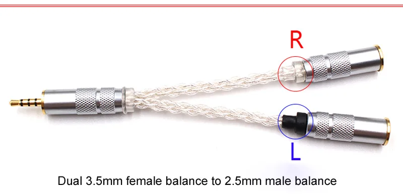 Hifi-Cable hembra balanceado 6N para reproductor de PHA-3 Pono, 12 núcleos, plateado, 2x3,5mm macho a 4,4mm/2,5mm/3,5mm/4 pines XLR, T1121