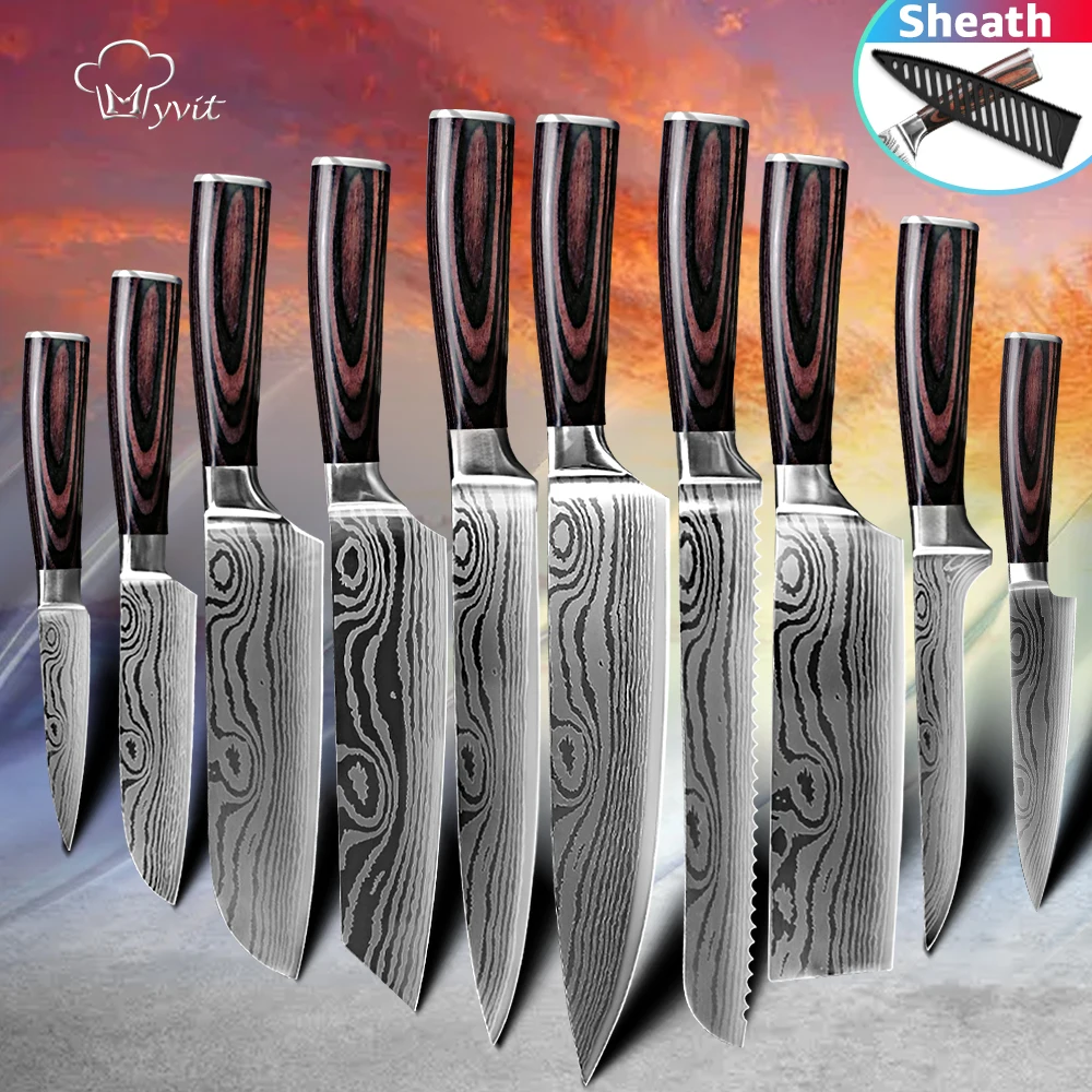 Kitchen Knives Set Chef knife 7CR17 High Carbon Stainless Steel Santoku knife Sharp Cleaver Slicing Knife Damascus Pattern