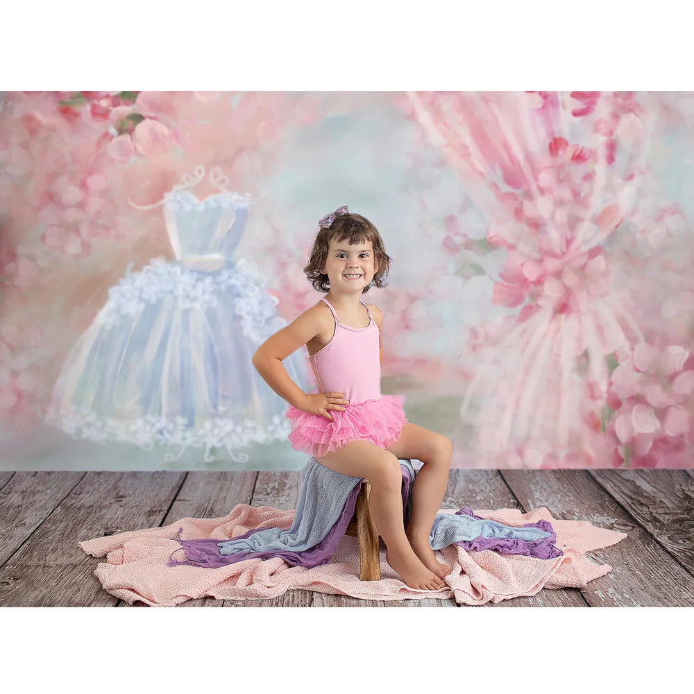 Floral Dress-up Sweet Princess Birthday Backdrop for Photography Pink Petal Newborn Baby Portrait Background Charming Dresses