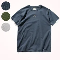 Summer New American Heavyweight Printed T-shirt Men's Retro Simple 100% Cotton Short Sleeve Round Neck Washed Old Casual Tops