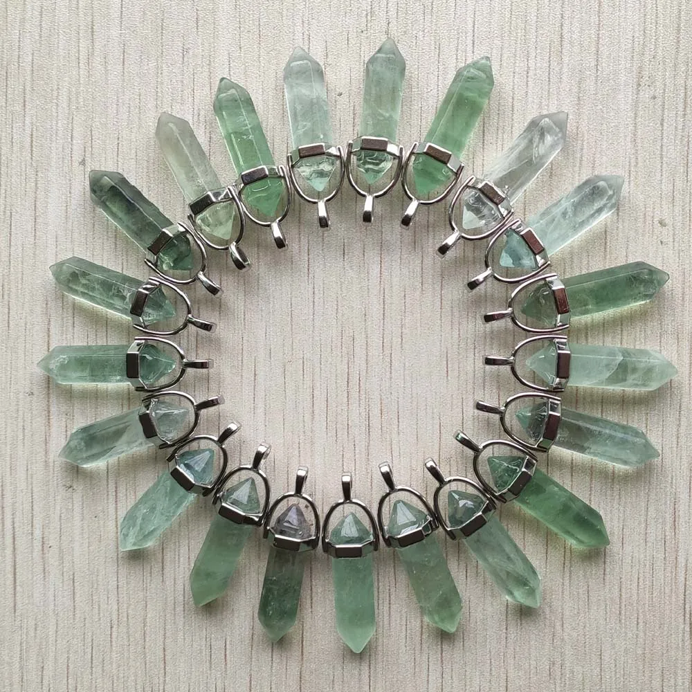 Beautiful Natural green fluorite high quality pillar charms pendants diy necklace jewelry making 24pcs Wholesale fast shipping