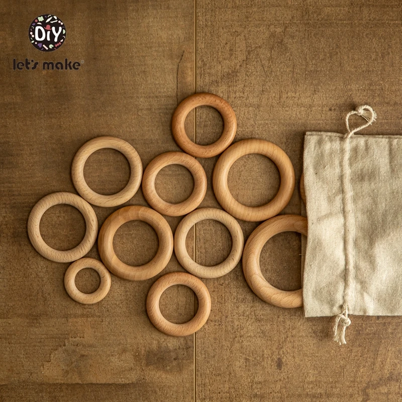 Let\'s Make Natural Wood Teething Ring All Size 20pcs Beech 40/55/60/65/70/80MM DIY Baby Wooden Toys Handmade Accessories Crafts