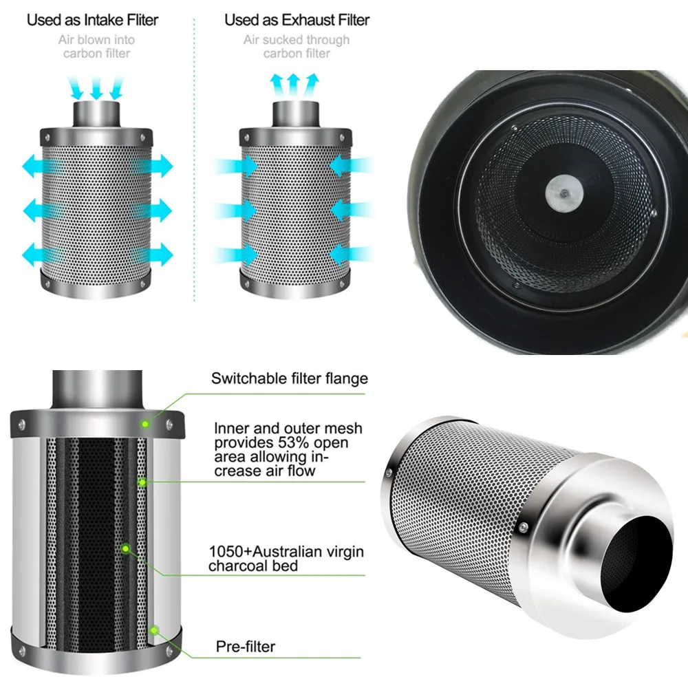 4/5/6/8Inch Grow Tent Centrifugal Fans&Activated Carbon Air Filter Suit 220/110V for GrowTent Hydroponic GreenHouse LED HPS Grow