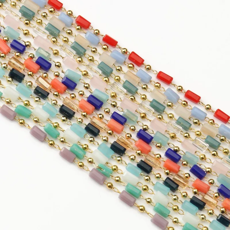 1 Meter Gold Plated Column Stone Chain Crystal Beads Copper Chains for Jewelry Making DIY Necklace Bracelet Anklet Accessories