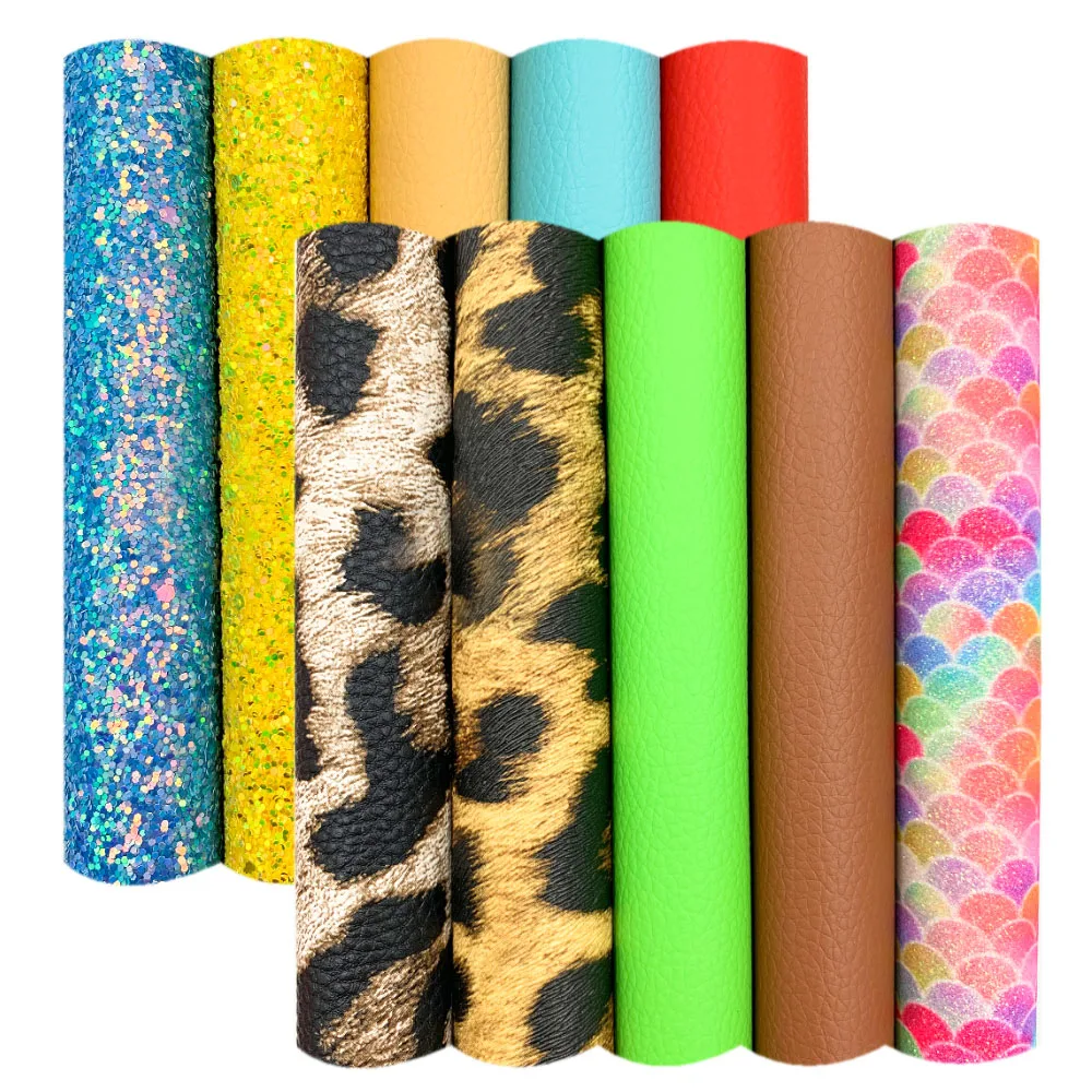 

10pcs Chunky Glitter Leopard Print PU Leatherette Sewing Fabric Cartoon Iridescent DIY Bow Bag Toy Craft Decor Handmade 20*15cm