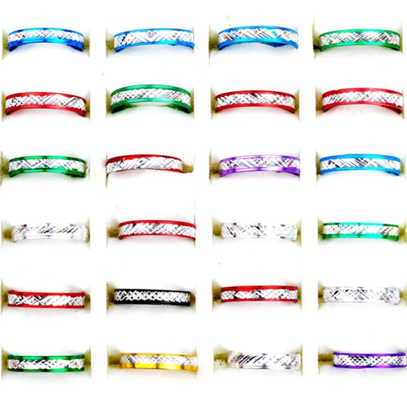 Wholesale 100Pcs Lots Mixed Colored Aluminum Women\'s Ring Fashion Unisex Finger Rings Jewelry Gift