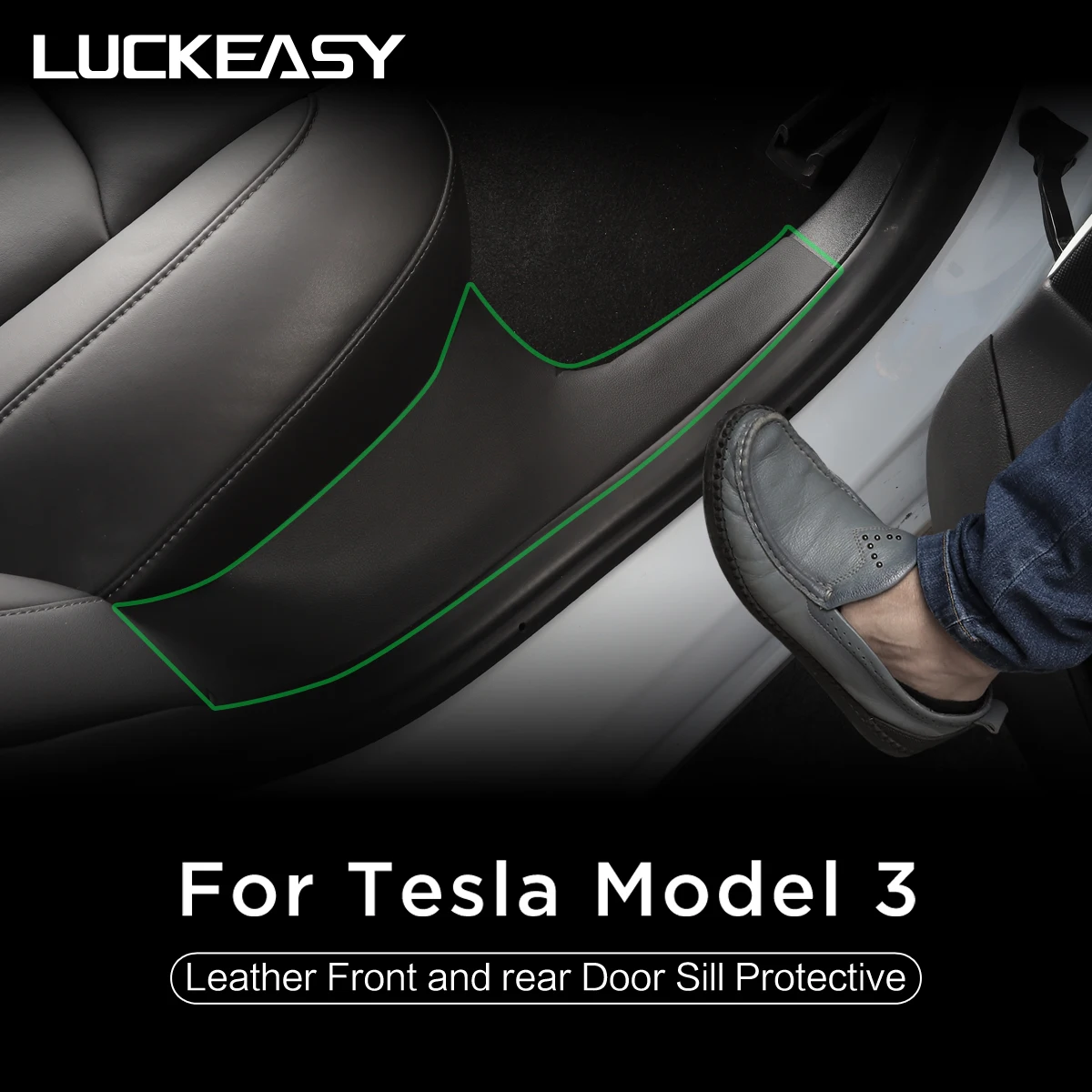 LUCKEASY Für Tesla Model 3 Unsichtbare Autotürschwelle Anti-Kick-Pad-Schutz Seitenrandfolie Modell 3 2017–2023 Schutzaufkleber