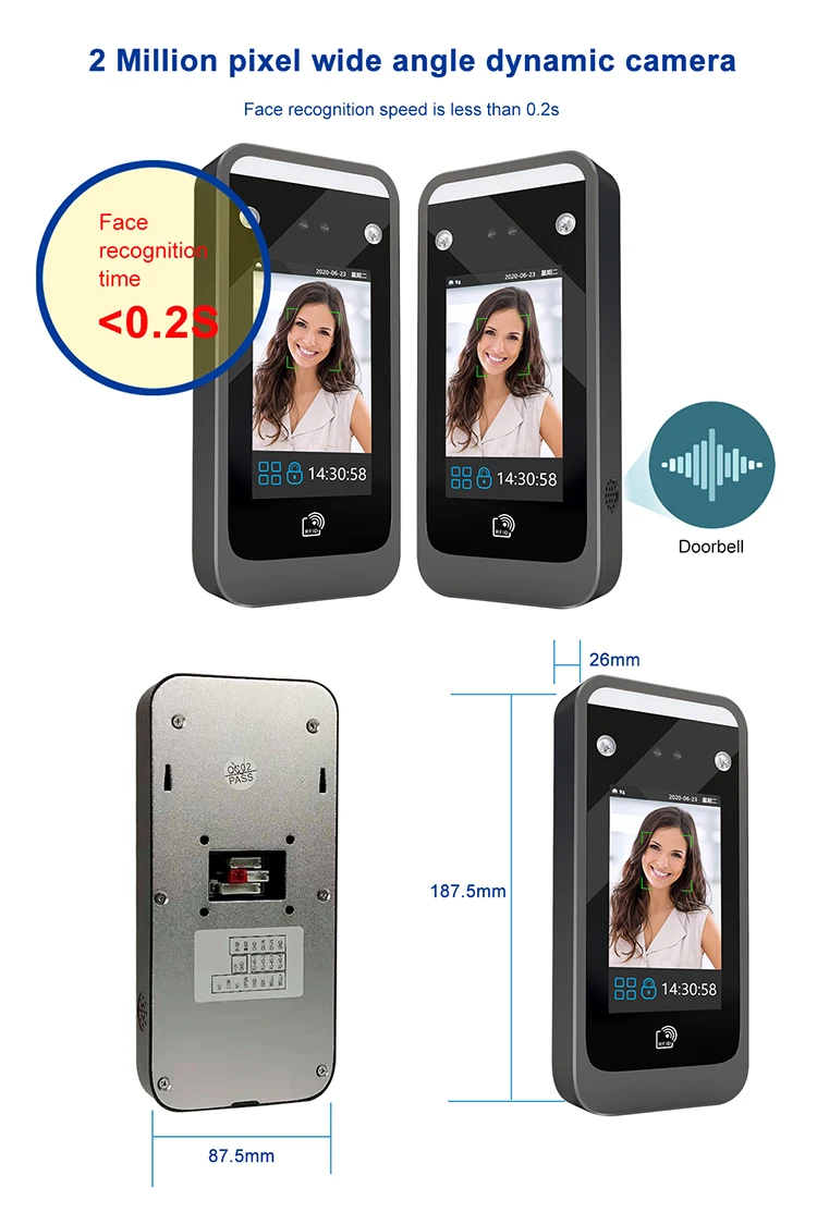 Imagem -05 - Wifi Dynamic Face Recognition Access Control System Tcp ip no Touch Facial 125khz Cartão Rfid Câmera hd Tempo Attication