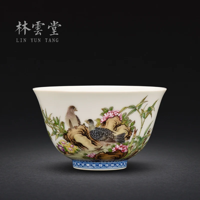 Linyuntang hand painted Pigeon Flower Stone enamel Master Cup single cup Jingdezhen handmade ceramic kungfu tea cup