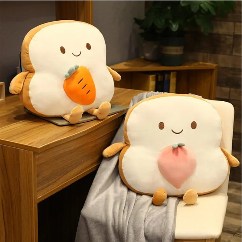 

3 In 1 Hand Warming Toast Pillow Plush Toy Office Home Nap Pillow Car Waist Support Cushion Pillow Quilt