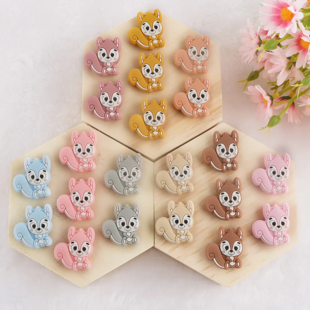 Kovict 10Pcs Cartoon Mini Squirrel Silicone Beads Cute Animal BPA Free DIY Teether Pacifier Clip Baby Accessories Teether Toy