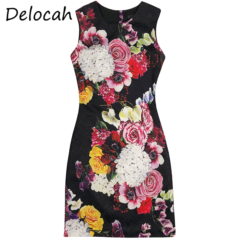 Delocah Fashion Designer Women Summer Mini Dress Sleeveless Floral Print Elegant Ladies Jacquard A-Line Short Dersses vestidos