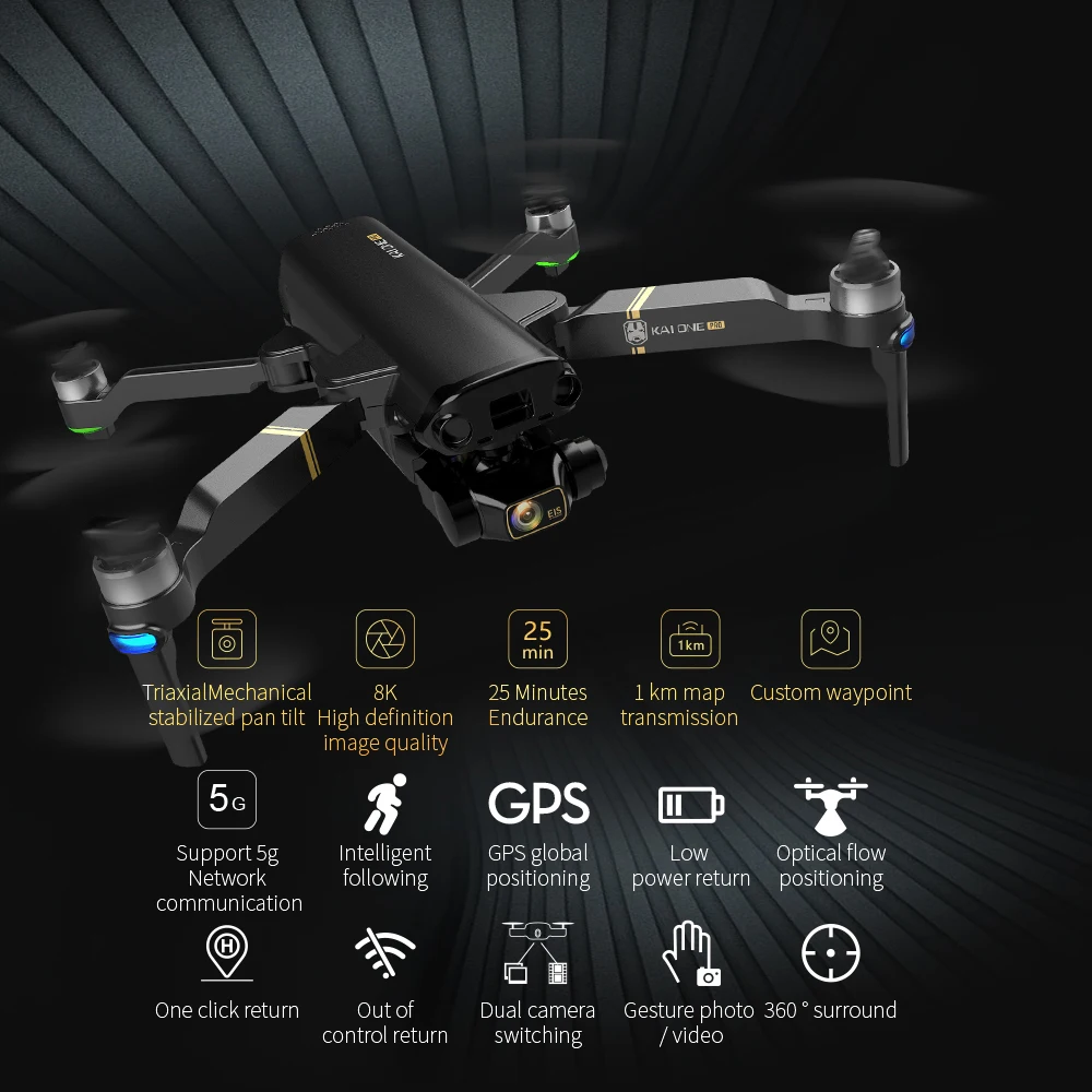 Drone kai one pro 8k hd mecânico, quadricóptero de brinquedo 2021 gimbal com câmera dupla de 3 eixos 5g wifi gps de fotografia aérea profissional