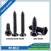 100pcs M1 M1.2 M1.4 M1.7 M2 M2.6 M3 M3.5 Black Steel Mini Phillips Flat Countersunk Cross Round Pan Head Self-tapping Wood Screw