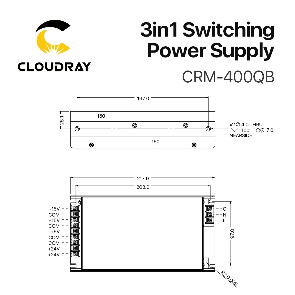 Cloudray 3in1 Switch Power Supply 5V 15V 24V  13.5A 3A CRM-400QB 110V/220V  for Fiber Marking Machine Power System