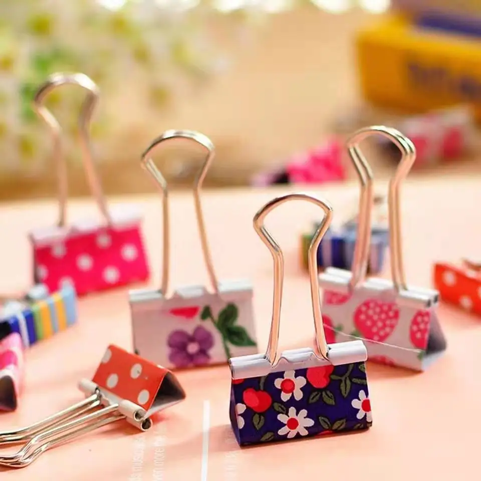 24 Teile/schachtel Kreative Niedlichen Cartoon Blumen Metall Rechnung Datei Test Papier Clip Bunte Schüler Lange Schwanz Clips Schule Büro Liefert