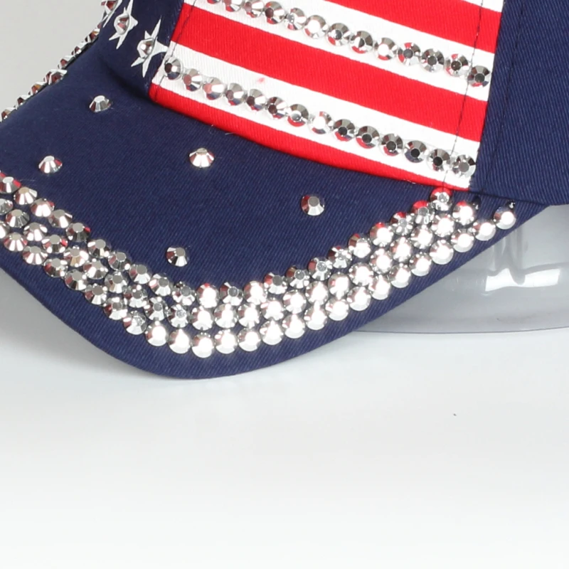 American Flag BaseballCap Rhinestone Star Denim Hat Snapback Hop Flat Hat 6