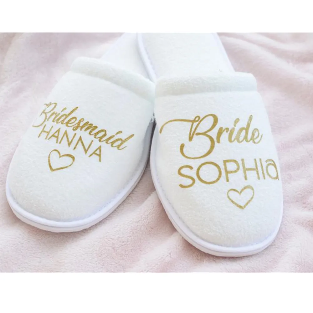 

Hen weekend closed toe Spa Slippers Personalized hearts bride Slippers bridesmaid brithday trip gifts Monogram Adult Party Favor