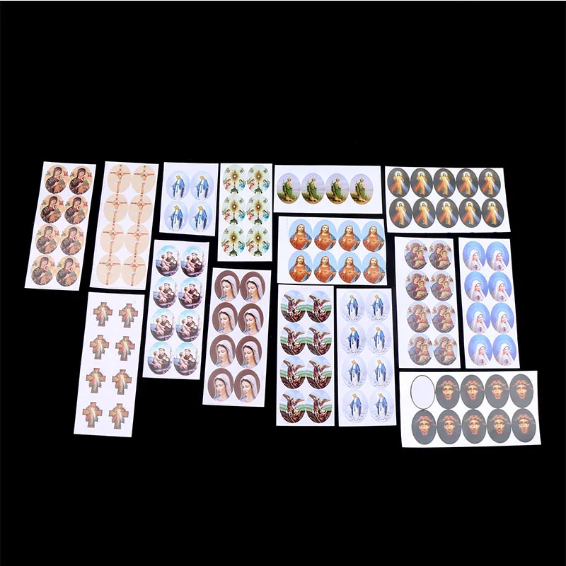 50pcs/Oval Religious Catholic Saint Mary Sticker Accessories 25x35mm