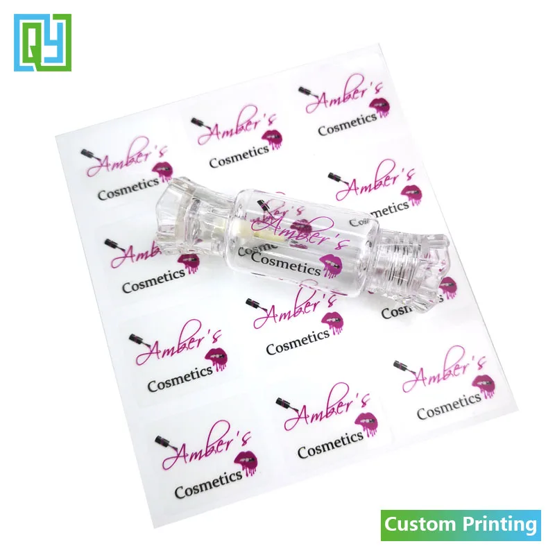 Free Shipping Custom Logo Print Lipgloss Stickers  Waterproof Beauty Make Up Clear Transparent Lipstick Tube Cosmetics Labels