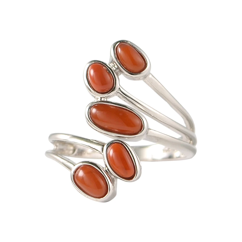 

MIQIAO Agate Ring Adjustable Natural Stone Red Oval 925 Sterling Silver Jewellery For Women Accessories Female Fashion Unusual